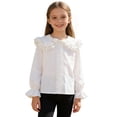 thumbnail image 2 of ITSAME T-Shirt for Girls, Lightweight Ruffled Long Sleeve School Uniform Casual Stylish Button Down Shirts White 13T, 2 of 7