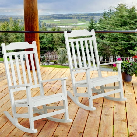 Flash Furniture Set of 2 Winston All-Weather Rocking Chair in White Faux Wood