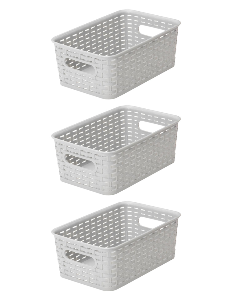 YBM Home Small Plastic Rattan Storage Basket for Bathroom, ba413gray-3 - image 1 of 3