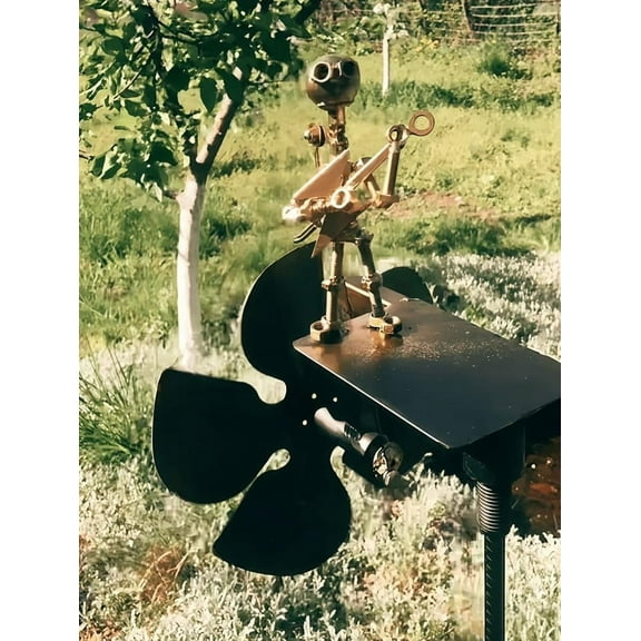 WovenWink Handmade Metal Guitar Windmill, Percussionist Music Figurines and Statues, Wind-Powered Kinetic Sculpture, Wind Spinners for Yard Lawn Garden Patio Decor, Drummer Windmill Garden Decoration