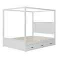 thumbnail image 3 of Euroco Wood Queen Size Canopy Bed with Four Polster, Platform Bed Frame with Trundle and Drawers, White, 3 of 7