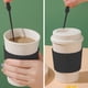 thumbnail image 3 of Vaso De Plástico Taza de café de paja de trigo negra con tapa y varilla para remover, a prueba de fugas, con aislamiento térmico para bebidas calientes (1 unidad) Rkxzt, 3 of 8