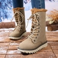 thumbnail image 2 of ibiyuan Snow Boots Women Winter Overseas Trade Plus Size Lined Lace Up Mid Calf Boots,Khaki, 2 of 8