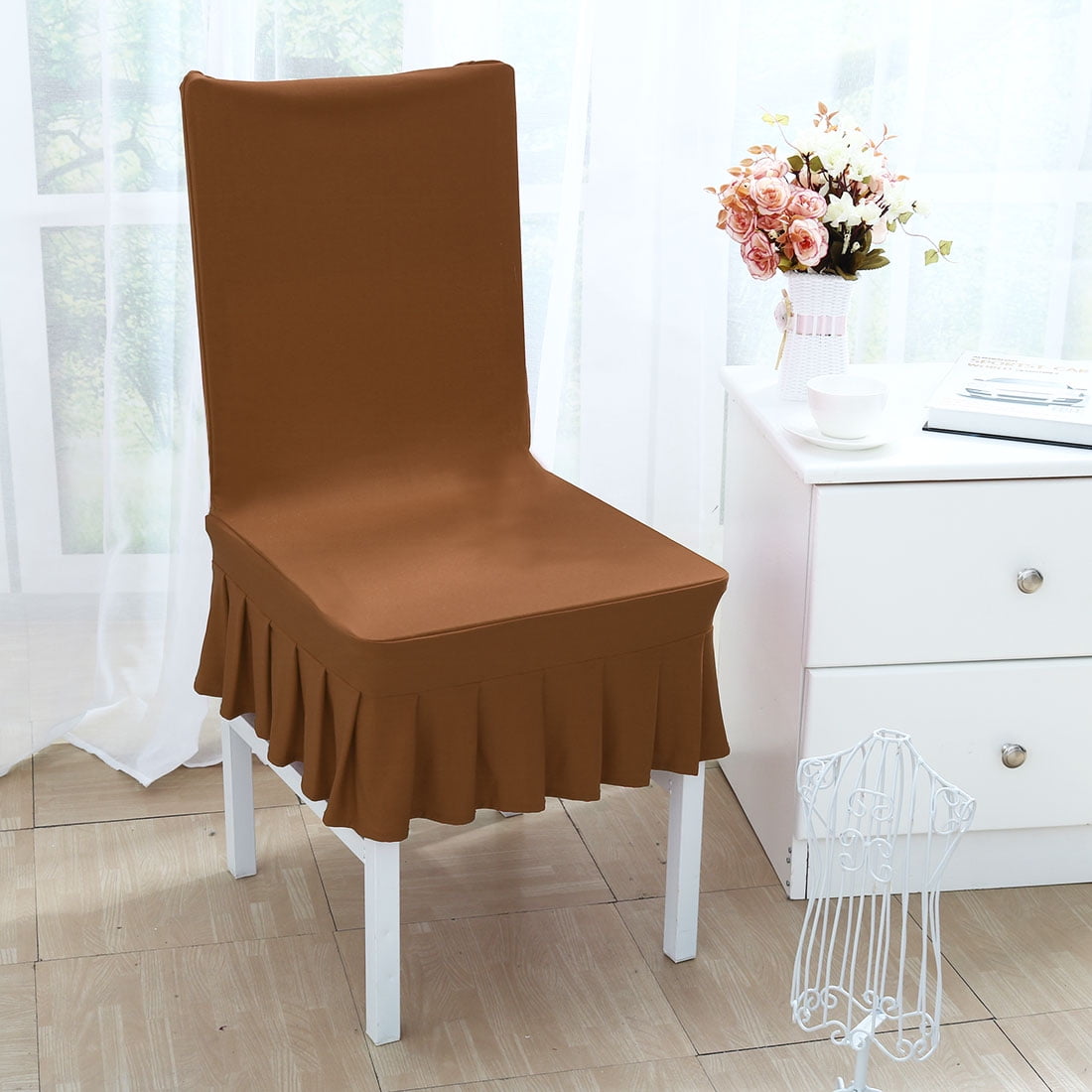 Stretchy Spandex Ruffled Skirt Short Dining Room Chair ...