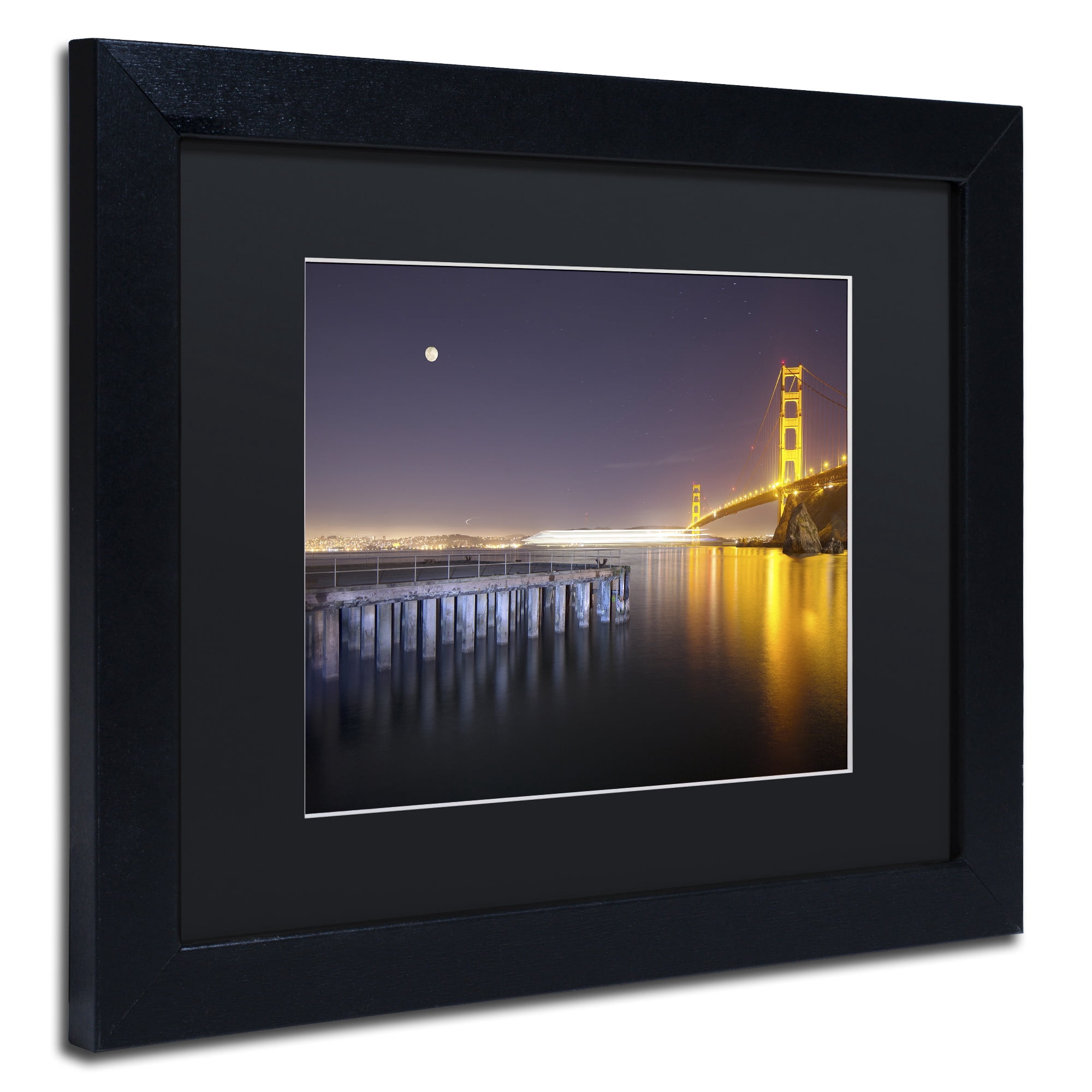 Trademark Fine Art "Golden Gate Pier and Stars" Canvas Art by Moises Levy Black Matte, Black Frame