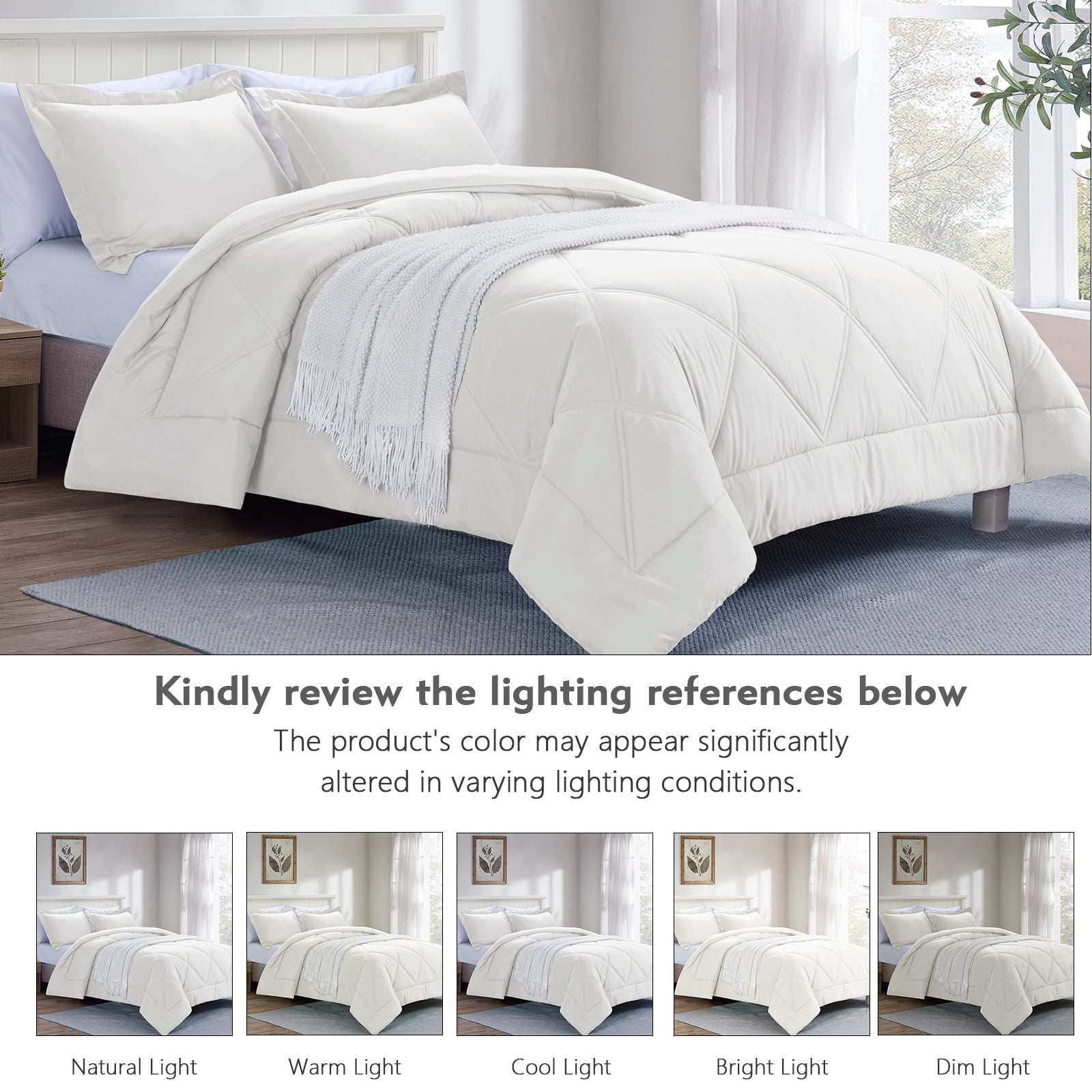 Notticasa 3-Piece Bedding Set,Solid Color Diamond Pattern,Soft Quilt Bedding Sets,For All Seasons,Includes 1 Comforter and 2 Pillow Shams,White,Queen