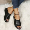 thumbnail image 7 of Anuirheih Women Slip On Low Heel Slippers Wedge Thick Flat Sandals Slide Peep Toe Mule Roman Sandals(Black), 7 of 7