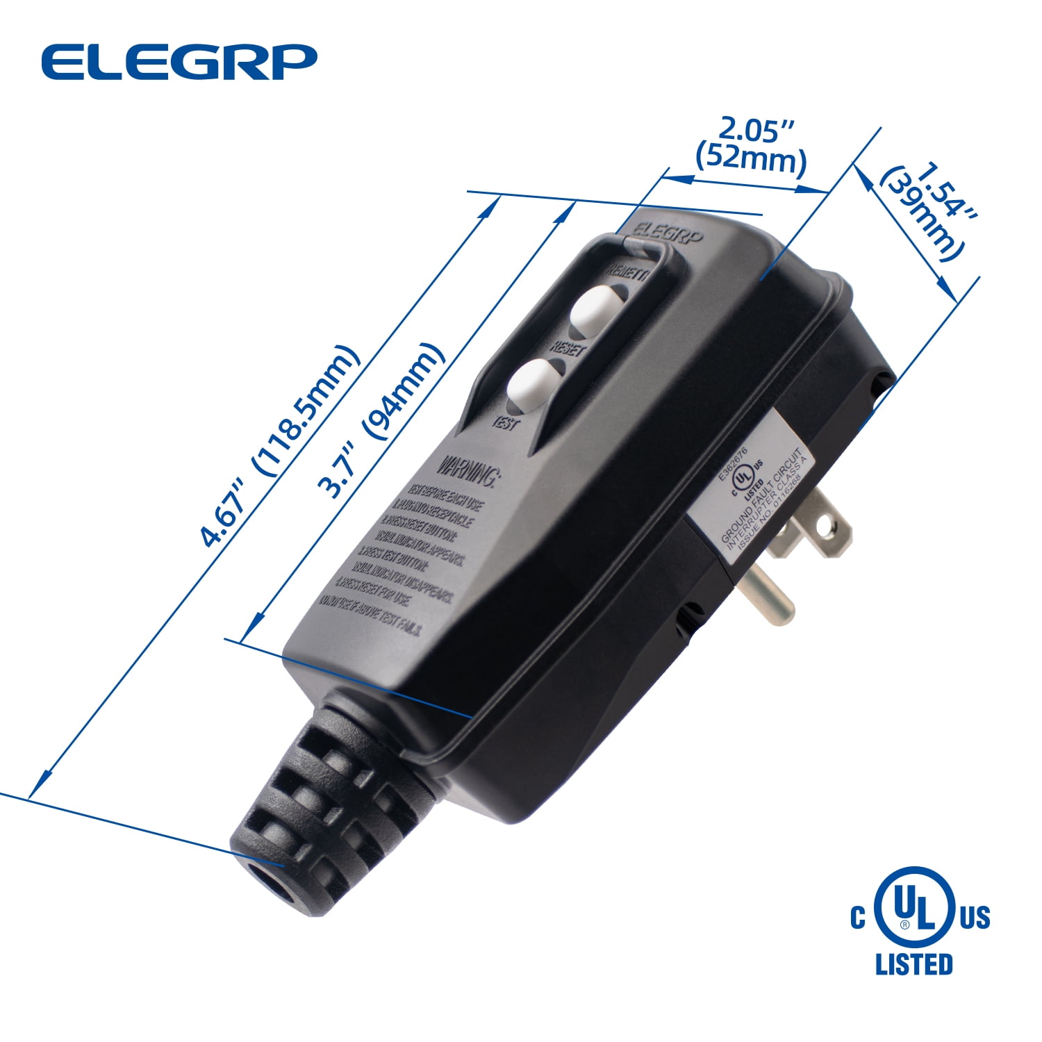 ELEGRP G1215PA G20PASR Patented Auto-Monitoring GFCI Replacement Plug Assembly, Auto Reset 15 Amp Grounded 3 Wires 3-Prongs for Power Pressure Washer, Pool Pump etc, UL Listed, 1 Pack, Black