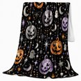 thumbnail image 2 of Sparkling Halloween Disco Pumpkin Pattern Festive Black Background, Festive Halloween Scene, Warm Flannel Blanket for Living Room and Family Room, Art Lovers Halloween Gift, Festive Home Decor, 2 of 9