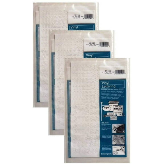 Chartpak 1/2-inch White Stick-on Vinyl Numbers (01116), 3 PACKS