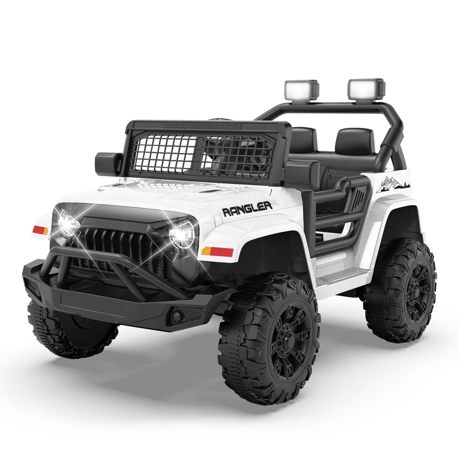 Erinnyees Ride on Jeep Car 12V Kids Electric Vehicles with Parent Remote Control, Safety Belt,Forward and Reverse Functions,Battery Powered,Spring Suspension,Music and Lights-White