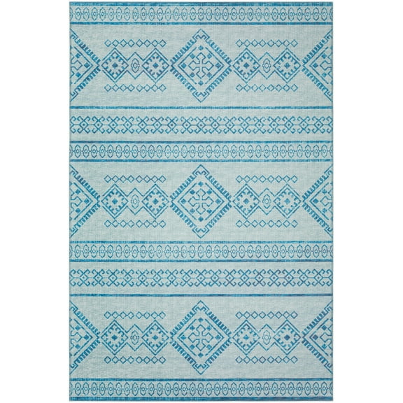 Yuma Indoor/Outdoor Blue Southwest 5' x 7'6" Non-Skid Area Rug