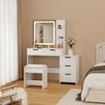 thumbnail image 5 of Bedroom Furniture Set,Lofka Queen Bed Frame, 2 Wood 3 Drawer Dressers &Vanity Desk with Table, Mirror and Lights for Large Bedrooms, 5 of 8