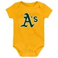 thumbnail image 2 of Infant Gold/White/Heather Gray Oakland Athletics Biggest Little Fan 3-Pack Bodysuit Set, 2 of 4