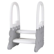 Strundght Anti-Slip Toilet Stool with Handrail, Plastic White Grey