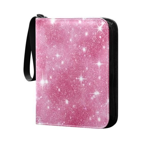400 Pockets Trading Cards Album,Card Binder 4-Pocket, Cards Collector Album Holder Fits 400 Cards with 50 Removable Sheets Pink Glitter Background
