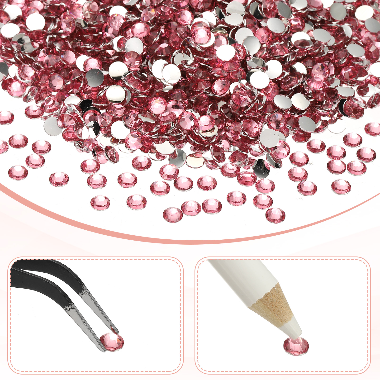 1-Set Resin Flatback Rhinestone, 3mm Flat Back Rhinestones Crystals Bulk for Crafts/Clothes/Nail Decoration, 50000 Pack with 1 Wax Pen and 1 Tweezer [Dark Pink]