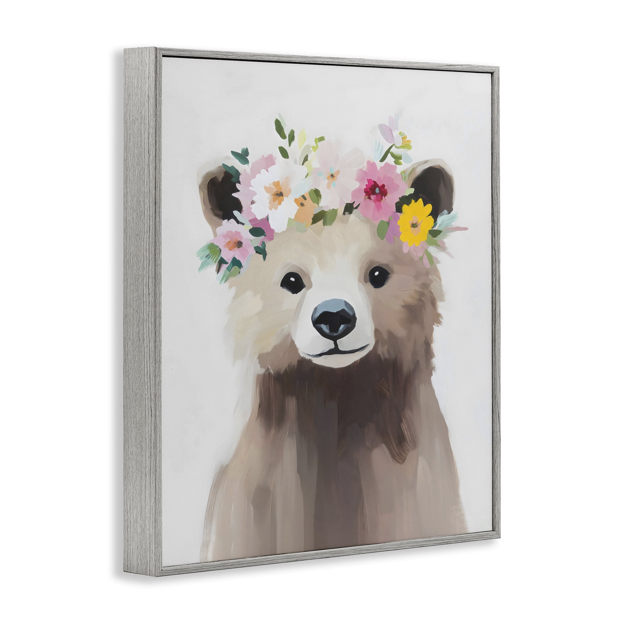 Stupell Industries Flower Crown Bear Gray Framed Giclee Art, design by The Prints Vibe