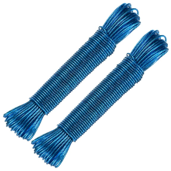 2-Pack Plastic Coated Clothesline, 1/8 Inch x 66ft(3mmx20m) Steel Core Clothes Lines for Hanging Clothes Outside [Blue]