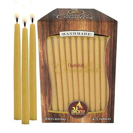 Ner Mitzvah, Yellow Handmade Natural Beeswax Hanukkah Menorah Candles - Standard Size (45 Pack)