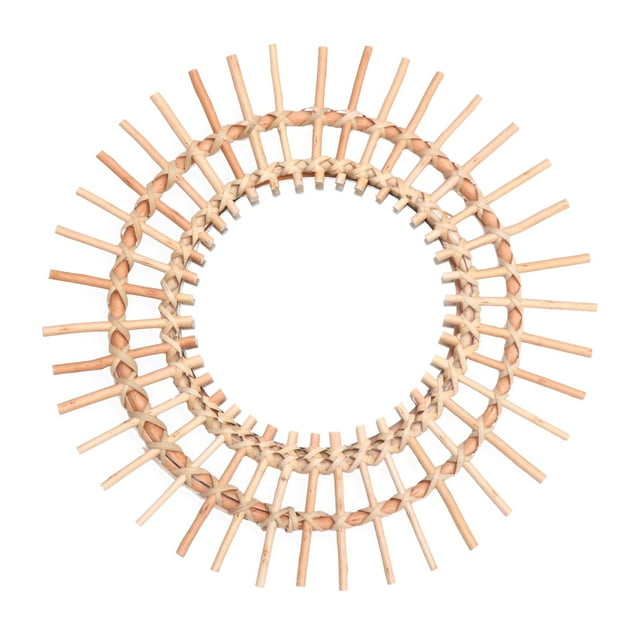 WHAMVOX Beige Wicker Weave Design Wall Hanging Mirror for Home Decor and Photography Props, Glass Material