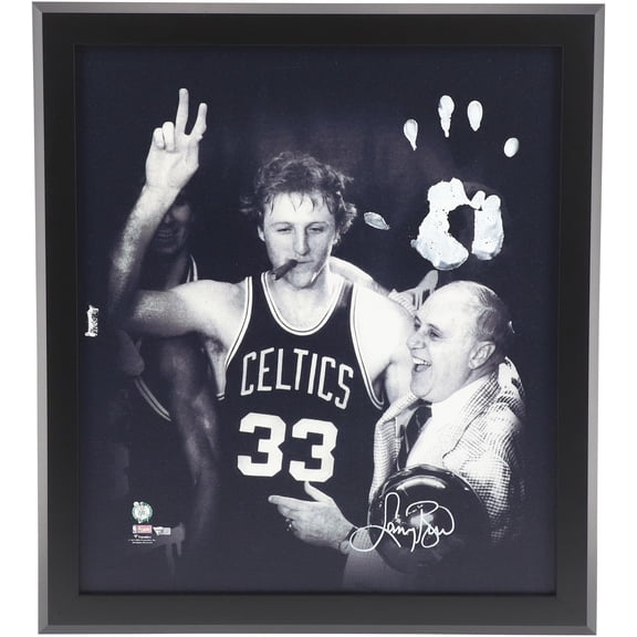 Larry Bird Boston Celtics Stretched Autographed 20" x 24" Cigar Celebration with Red Gallery Wrapped Canvas with White Acrylic Paint Hand Print - Fanatics Authentic Certified