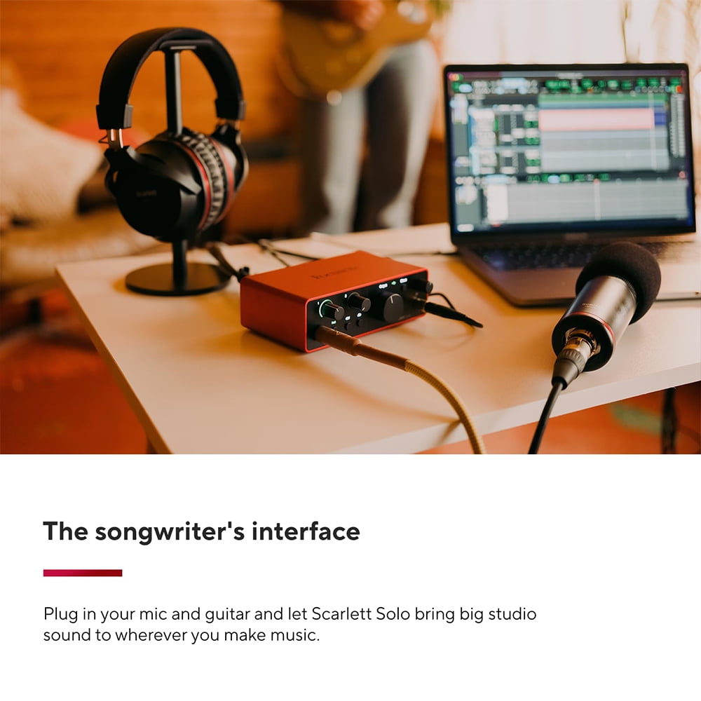 Focusrite Scarlett Solo 4th Gen Audio Interface AMS-SCARLETT-SOLO-4G Bundle with 2x OnStage MC-20 Production-Grade 20ft XLR to XLR Microphone Cable