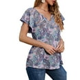 thumbnail image 6 of Aoochasliy Blouses for Women Clearance Women Summer Casual Boho Floral Printed V-Neck Chiffon Tops Drawstring Short Sleeve Blouses Shirt, 6 of 9