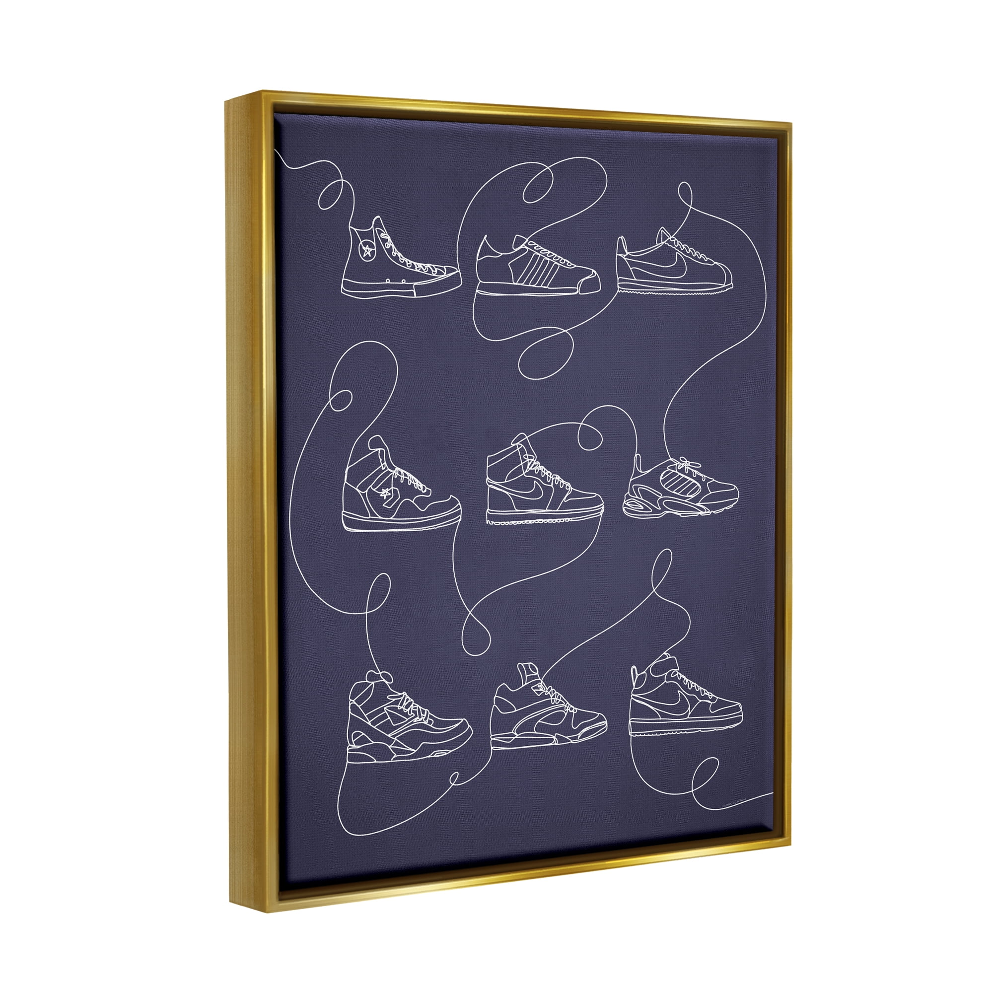 Stupell Industries Continuous Sneaker Line Doodle Beauty & Fashion Painting Gold Floater Framed Canvas Art Print Wall Art, 25 x 31