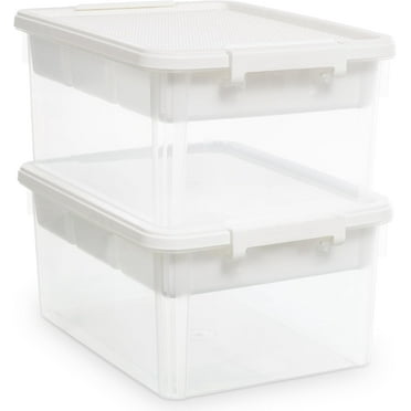 Kerhouze 17 QT 2 Packs Clear Storage Bin with Lid and Removable Tray Building Baseplate Plastic Storage Box for Kids Craft Toy Sewing Organizer