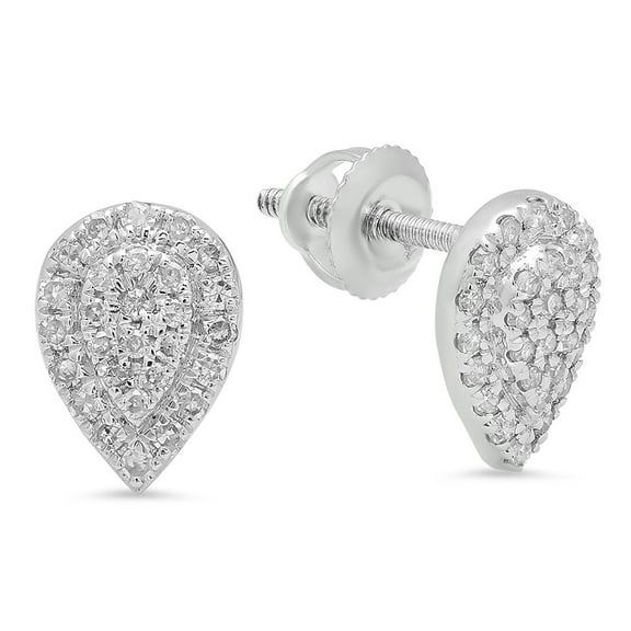 Dazzlingrock Collection 0.25 Carat (ctw) 10K Round White Diamond Ladies Teardrop Cluster Stud Earrings 1/4 CT, White Gold