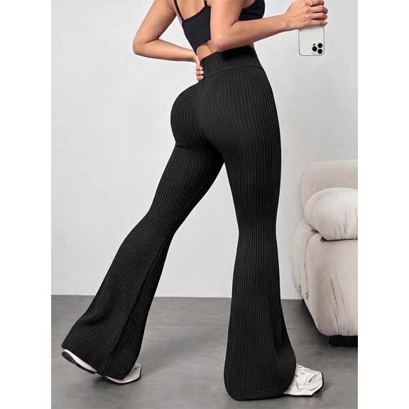 DENTOYOU Womens Crossover Yoga Pants High Waisted Flare Leggings Tummy Control Bootcut Workout Pants Casual Athletic Leggings Black L