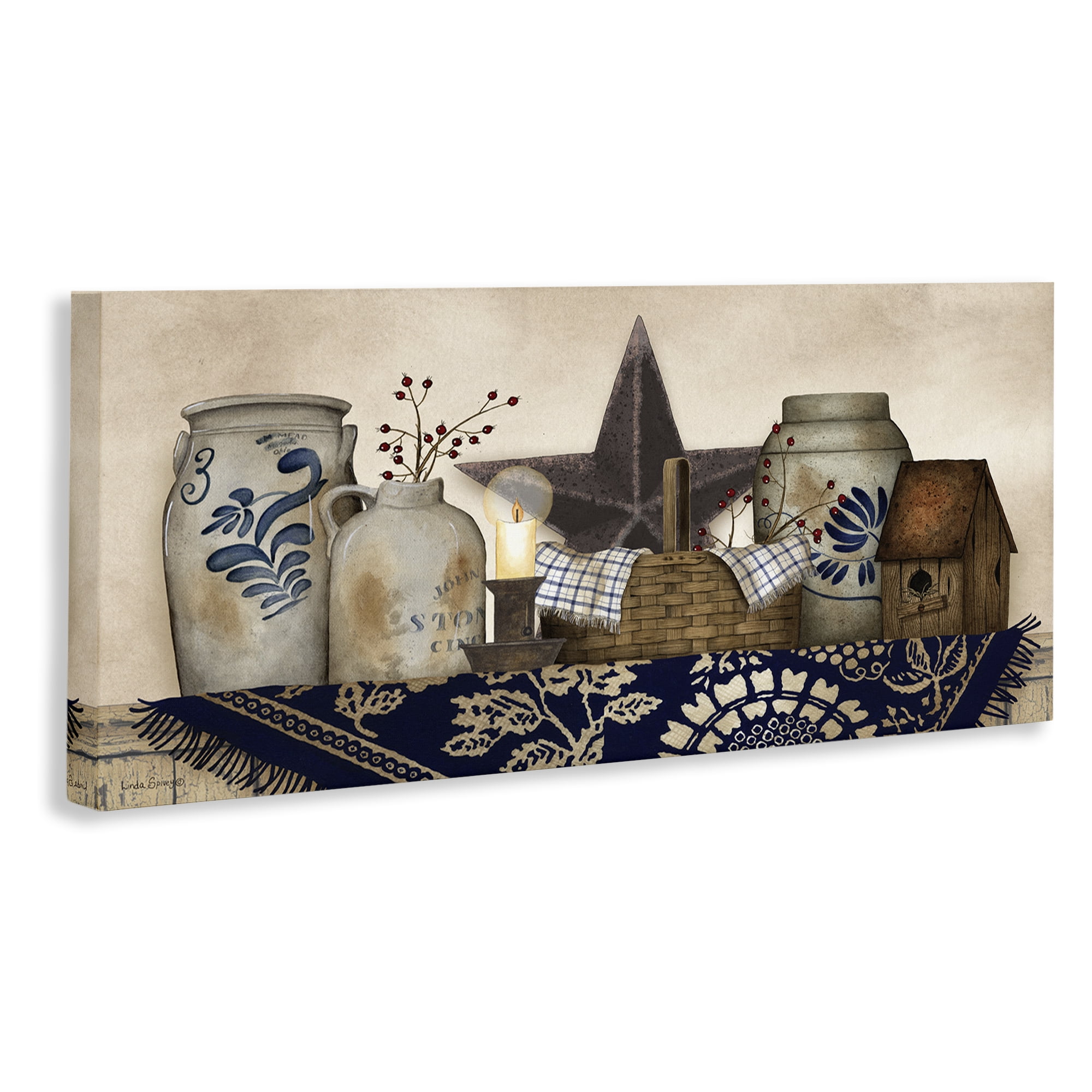 Stupell Industries Rustic Pottery Jars Botanical & Floral Painting Gallery Wrapped Canvas Art Print Wall Art, 24 x 10