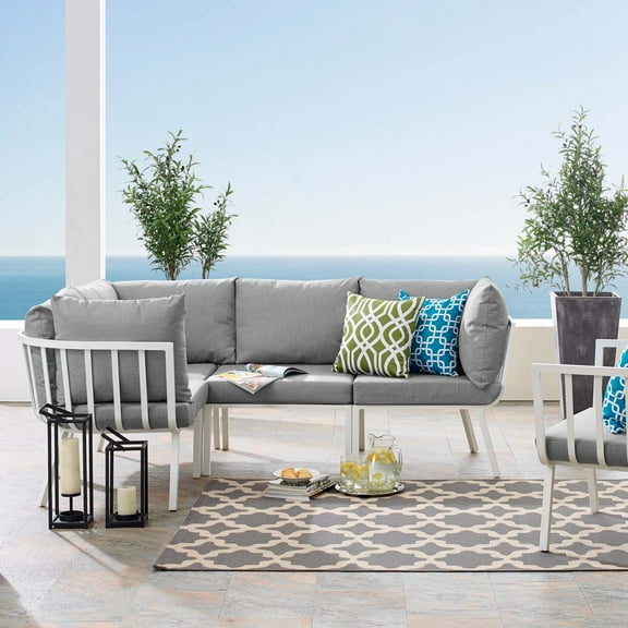 Modway Riverside 4 Piece Outdoor Patio Aluminum Sectional in White Gray