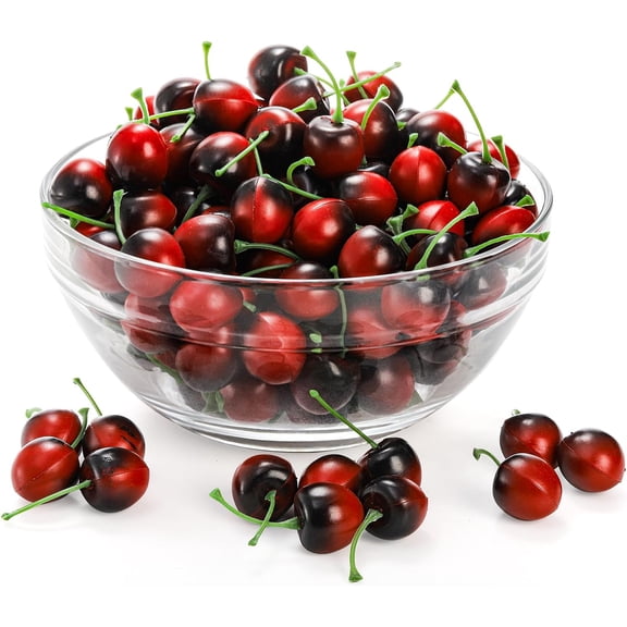 150 Pcs Artificial Red Black Cherries, Simulation Lifelike Small Cherries, Fake Fruit Cherries for Home Kitchen Festival Party Photography Christmas Decoration