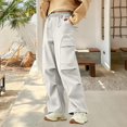 thumbnail image 2 of Women's Water Resistant Hiking Pants, Fleece Lined Cargo Pants for Women, High Waisted Baggy Parachute Trousers, Wide Leg Climbing Pants with Multi Pockets for Winter Outdoor and Street White, 2 of 4