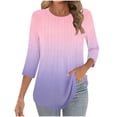 thumbnail image 3 of BXINGOHAI Womens Tops Casual 3/4 Sleeve Crew Neck Shirts Loose Fit Tunic Blouses Summer Tees Pink,L, 3 of 6