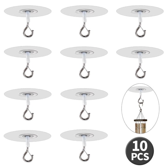 No Hole Adhesive Ceiling Hooks - Sticky Eye Hooks for Hanging Plants,Curtains,and Decorations (Round),10 Pcs