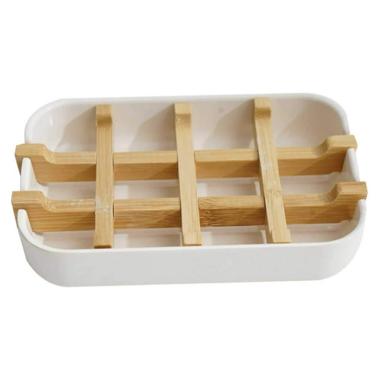Bamboo Fiber Shower Soap Holder Draining Box Kitchen Storage Rack