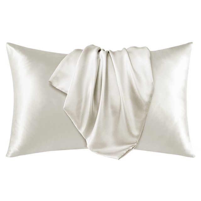 Deconovo Juego de 2 fundas de almohada King de satén y seda, color beige, con cierre de sobre, protector de lujo para el cabello y la piel.
