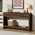 thumbnail image 4 of Aufeile Curved Console Table, 55" Farmhouse Entryway Table with 3 Drawers and Open Shelf, Sofa Table Behind Couch, Wooden Entry Table for Entrance, Living Room, Hallway, Walnut, 4 of 8