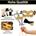 thumbnail image 3 of Accesorios para fotomatón de fiesta en color negro y dorado, paquete de 24 accesorios para fotos con palos para cumpleaños, graduación, fiesta de Año Nuevo, Halloween, 3 of 7