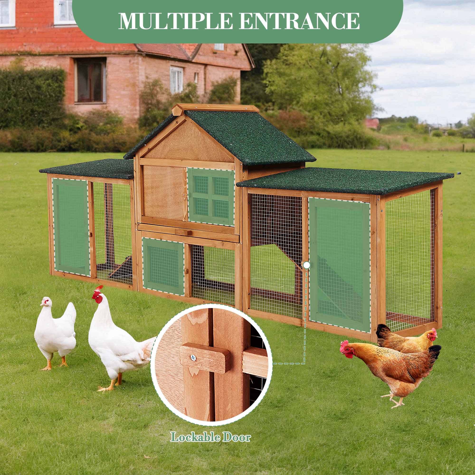 83" Large Outdoor Chicken Coop Rabbit Hutch with Run,Wood Poultry House with Removable Pull-Out Tray & Nesting Box, Weatherproof Small Animal Habitat Cage for Yard & Garden