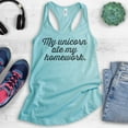 thumbnail image 2 of My Unicorn Ate My Homework Tank Top, Ladies Racerback Tank Top, Funny Unicorn Tank, Cancun, XX-Large, 2 of 3