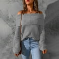 thumbnail image 2 of Lilgiuy Women Casual Soild Long Sleeve Knit Pullover Off Shoulder Sweater Coat, 2 of 5