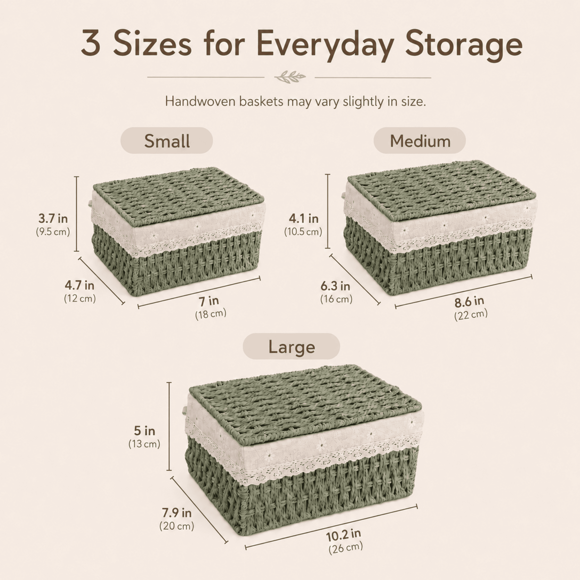 MEHOOM Wicker Woven Set of 3 Storage & Organization, Woven Storage Baskets for Bedroom, Closet, Table, or Living Room (Green)