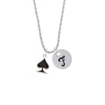 thumbnail image 2 of Delight Jewelry Silvertone Card Suit - Black Spade Silvertone Script Initial Disc - F - Charm Necklace, 20"+3", 2 of 4