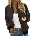 thumbnail image 2 of NTACZA Bomber Womens Coats Varsity Letterman Brown Zip up Fall Long Sleeve Motorcycle Streetwear Jacket for Women XL, 2 of 7