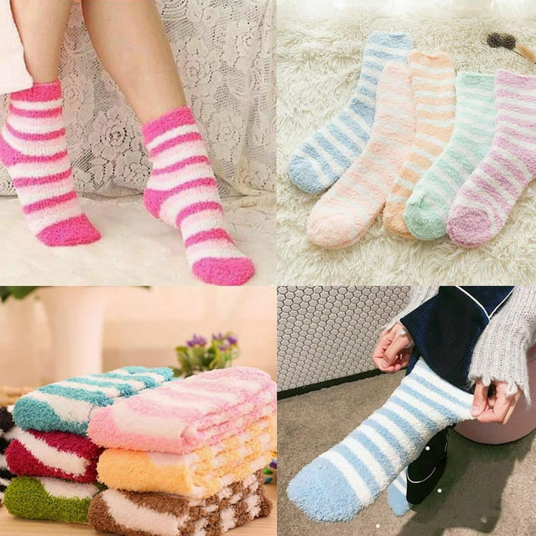 6 Pairs Womens Fluffy Socks Warm Winter Warm Soft Fluffy Bed Socks Lounge Fleece Socks Cozy Velvet