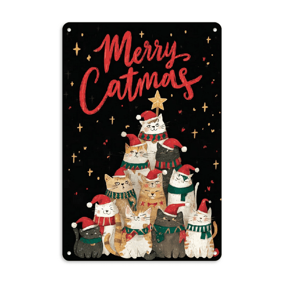 YNLLOOFU Vintage Merry Catmas Christmas Tree Cats Cat Lover Metal Tin Sign 8X12 Inches Wall Art Outdoor Garden Decoration Home Decor